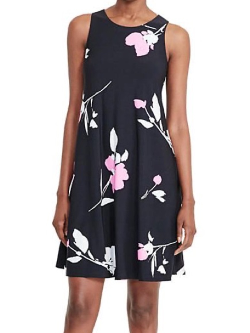 Lauren Ralph Lauren Black Midi Dress with Pink and White Floral Accents